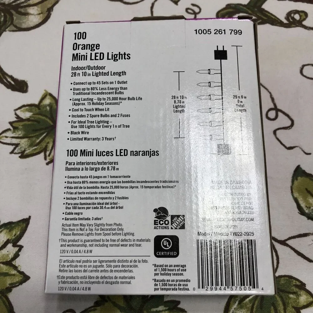 Home Accents 100 Orange Mini LED String Lights Halloween Indoor Outdoor Decor